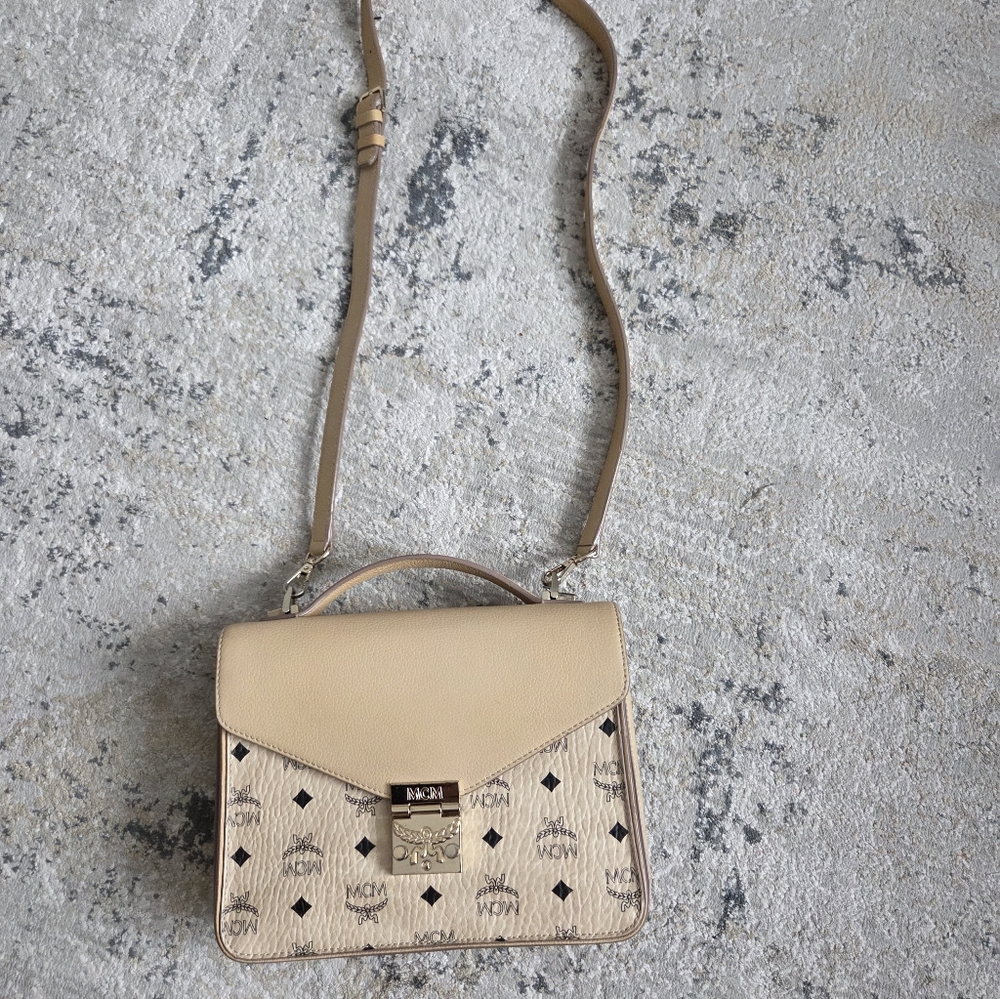 MCM Tan and Cream Crossbody Bag